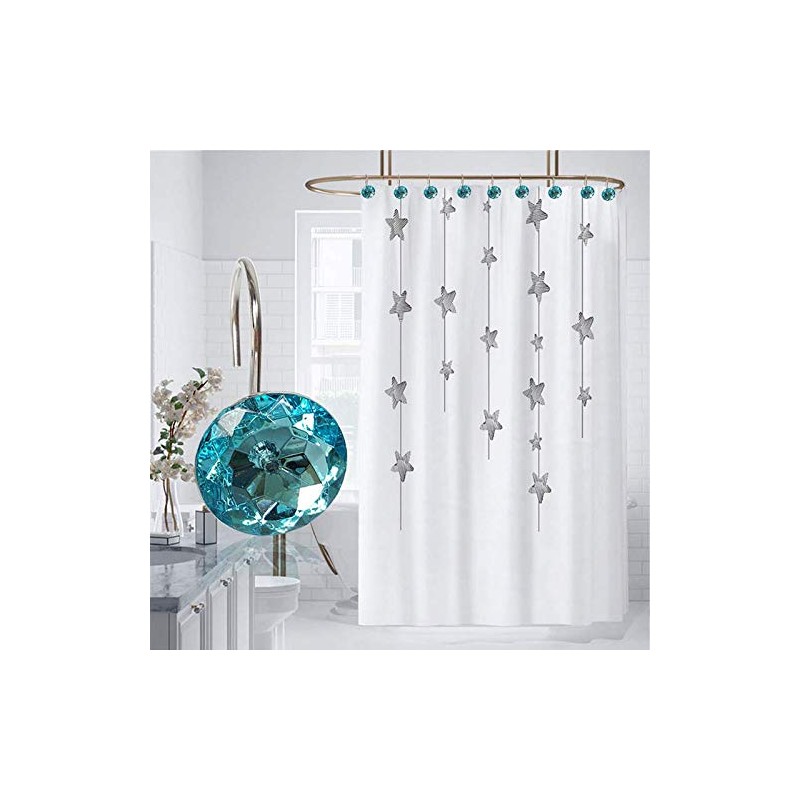 EleCharm 12 Pcs Bling Rhinestones Shower Curtain Hooks Bathroom Rolling