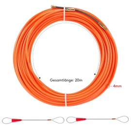 Cable Retraction Aid, 20 m x 4 mm Pull Wire for Empty Pipes, with 2 Guide Springs, Pull Wire Retractable Spiral, Nylon Retractable Spiral for Cable Laying, Empty Pipes (Orange Colour)