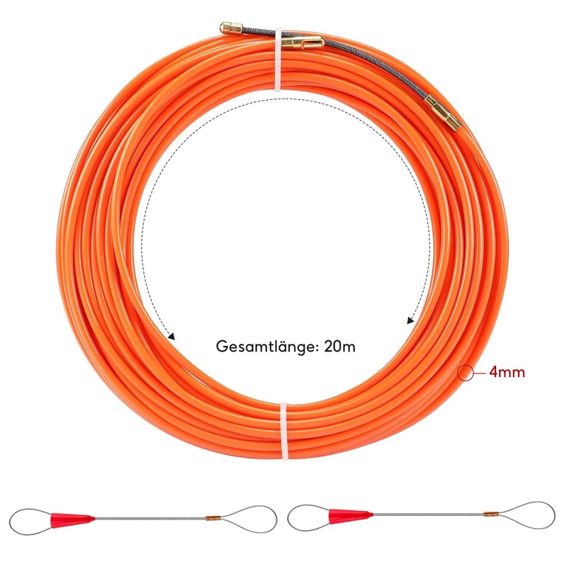 Cable Retraction Aid, 20 m x 4 mm Pull Wire