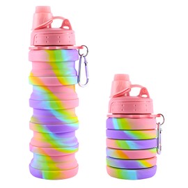 MAKERSLAND Collapsible Water Bottle for Adults, Boys, Students, Kids, Reusable Silicone Foldable Water Bottles for Travel Camping Hiking, Portable Sports Water Bottle, Pink