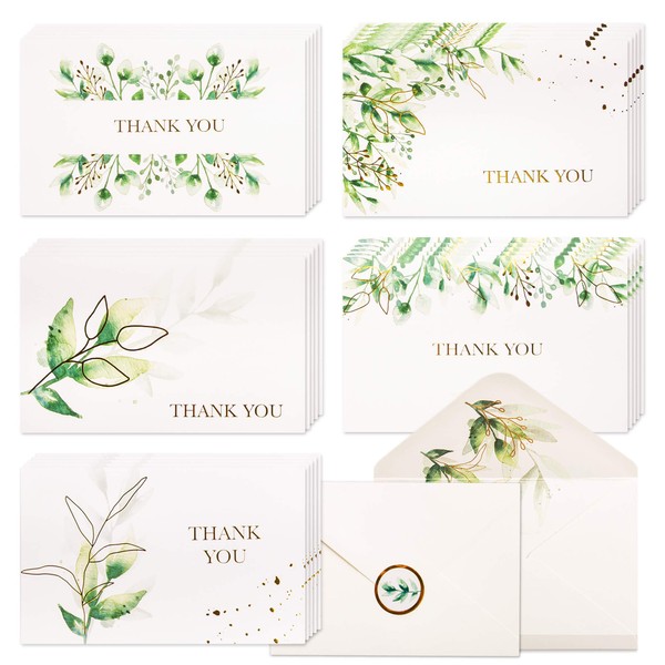 VNS Creations - Bulk Boxed Set - Floral Thank You Cards - Includes Envelopes and Stickers - for Weddings and Baby Showers - Blank Note Card Envelope Included - Thank You Card with Envelope - 100 Cards