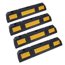 YONSHENG Parking Stopper for Garage Heavy Duty Rubber Parking Curb Block - Wheel Stop with Scatter Glass Reflective Yellow Targets for Car Garage Floor and Truck RV Stop Aid Indoor Outdoor, 4 Pack