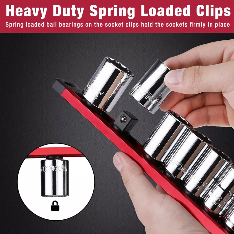 WORKPRO 3-PACK Magnetic Socket Organizer Set 1/4" 3/8" 1/2" Drive