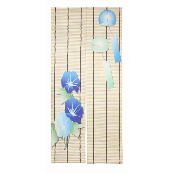 Summer Noren Noren Wind Chime, Asaga Reed Saddle, Decorative, Long Length, 70.9 inches (180 cm), Japanese Style, Modern Japanese Style, Tension Rod Type, Room Divider, Interior, Cloth, Blindfold (with
