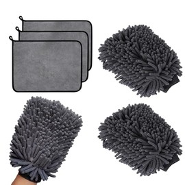 Rixotix Set of 5 Car Care Set with 3 Microfibre Cloths Car & 2 Microfibre Wash Gloves, Extra Absorbent, Scratch-Free & Gentle, for Car Polishing, Household Car Washing, Drying, 40 x 30 cm