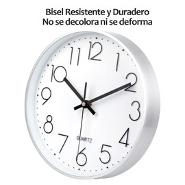 Sugarzoon Reloj de Pared de Cuarzo Silencioso, 30 cm Diámetro, Estilo Moderno, Decorativo para la Cocina, el Salón, el Comedor o la Habitación, Funciona con Pilas (Marco Blanco con Fondo Blanco)