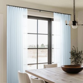 TWOPAGES Transparent Light Blue Curtains Light Filtering Sheer Curtains 2 Panels Set for Living Room Bedroom Nursery Room Privacy Pinch Pleated Semi Sheer Drapes, Baby Blue, 52Wx96L