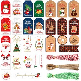 Etiquetas Papel Kraft Navideñas para Regalo, 150 Pcs Etiquetas de Navidad Colgantes con Cuerda, Etiquetas Kraft Adecuado para Decoración de Regalos de Navidad y árbol de Navidad, Vacaciones Fiestas