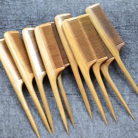 21cm Natural Green Sandalwood Fine-toothed Thick Pointed Tail Comb 21cm Length - Minor Imperfection (Sale) 4ea