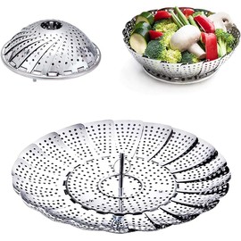 Eruinfang Vegetable Steamer, Stainless Steel Steamer Basket Steamer Insert for Seafood Vegetables, Eggs, Meat Cooking (14 to 23.5 cm), Silver, 6 cm x 14 cm