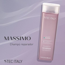 TEC ITALY Massimo Shampoo 300 ml – Shampoo Reparador para Cabello, Limpia y Fortalece, Protege contra Rayos UV, Antioxidante con Extractos y Aceites Naturales