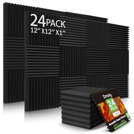 24 Pack Sound Proof Foam Panels Studio Acoustic Foam Panels,1" X 12" X 12"Soundproof Wall Panels,Fire-Proofed Soundproofing Wedges,Acoustic Treatment Foam for Home -Black