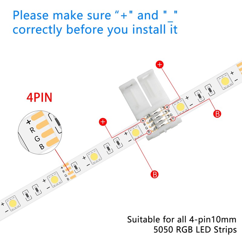 10Pack T-Shaped 4-Pin 10mm LED Strip Lights Connectors - Solderless,