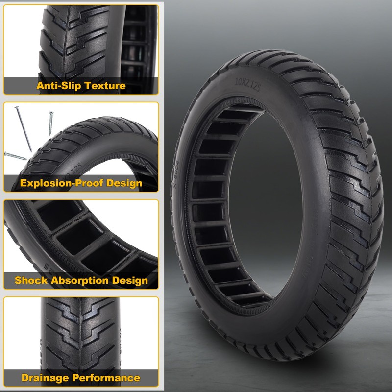 10x2.125 Rubber Solid Tire, 50/75-6.1 Tubeless Tyre Replacement
