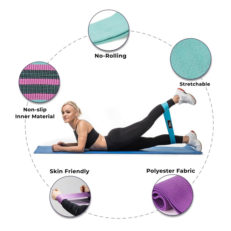 PILLAT Fabric Exercise Band Set of 3 with Carrying Bag,