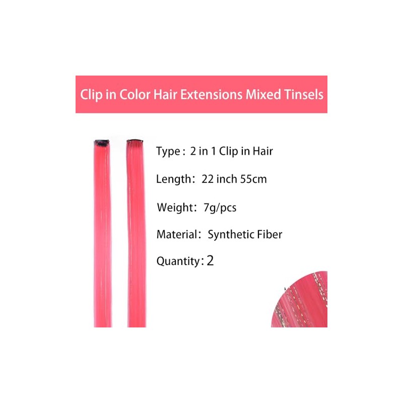2 x Clip-In Hair Extension Highlights Streaks, Colourful Hair Highlights