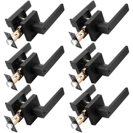 Probrico Keyed Alike Black Door Handle, Heavy Duty Flat Square Entry Door Handles, Door Levers Lockset for Interior and Exterior Doors (6 Pack, Modern)