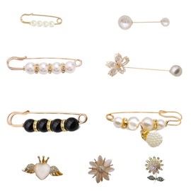 Pack of 9 Brooches for Clothing Modern Brooch Women's Clothing Safety Pins Brooch Women's Brooch Safety Pin Collar Clip, Metal, Imitation pearl, cat's eye, water diamond