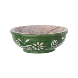 NKlaus Green Soapstone Incense Bowl Diameter 10 cm - Handmade with Floral Engraving, Ideal for Incense Resins, Crystals, Altar & Meditation 16778