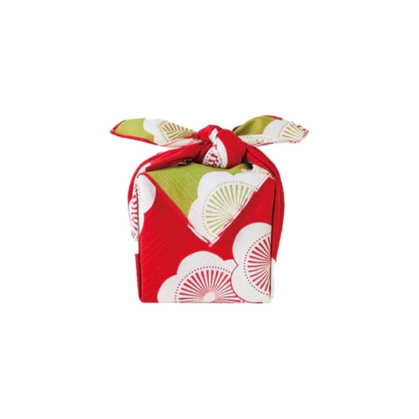 Furoshiki japonés reversible – Paño de envoltura tradicional para lonchera o regalos – 100% algodón – 18.9 x 18.9 pulgadas – Rojo albaricoque y verde – Fabricado en Japón