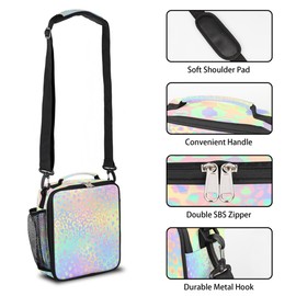 Leopard Print Kids Lunch Box Raindow Leopard Insulated Lunch Bag Tote for Girls Boys Cooler Freezable Meal Prep Bag with Shoulder Strap Waterproof Lunch Container for School Office Picnic