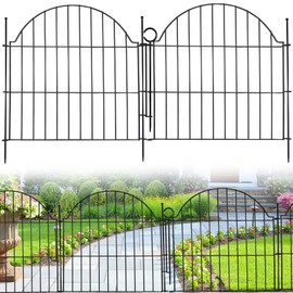 Blingluck Decorative Metal Garden Fence with Gate Lock 10 Panels, 24in (H) x 20ft (L) No Dig Dog Fence Outdoor for Yard, Temporary Rustproof Metal Wire Rabbit Dog Garden Border Fencing for Patio