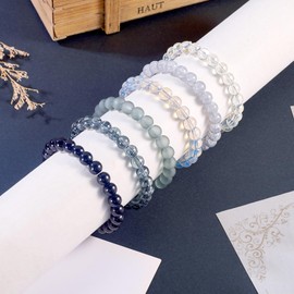 Bestewelry 6pcs 8mm 6 Styles Handmade Round Glass Bracelet Yellow Crystal Beads Bracelet for Women Men Birthday Party