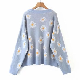 Hyipels Women's Long Sleeve Cardigan Sweater,Cute Y2K Top Knit Colorful Patterned V Neck Button Outwear S~XL