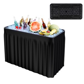 middow 4 Foot Ice Cooler Table, Folding Buffet Cold Food Keeper w/Removable Matching Skirt & Drain Plug, Portable Patio Outdoor Chilling Table, Cooler Server for Party, Picnic, Camping, Wedding, BBQ