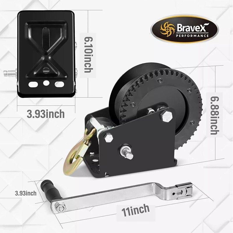 Bravex 2000lbs Capacity Heavy Duty Boat Trailer Winch Crank Strap