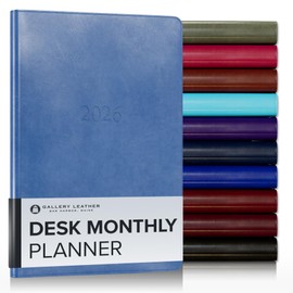 Gallery Leather Desk Monthly Planner 2026, Elegantly Bound Calendar Planner and Notebook with Stylish Gold-Gilded Page Edges, 18 Months - Acadia Hydrangea - 8 x 5.5 ”