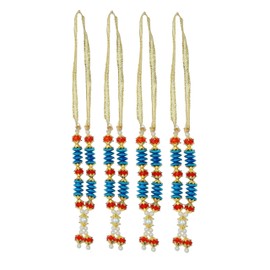 Set of 4 Mala Artificial Beaded Mala Ribbon Haar Small Mala for Idol-Mala for God Statues Accessories Puja Sringar Articles for Indian Traditional Navratri Ganesha Decoration(Size:-2.5")(Blue)