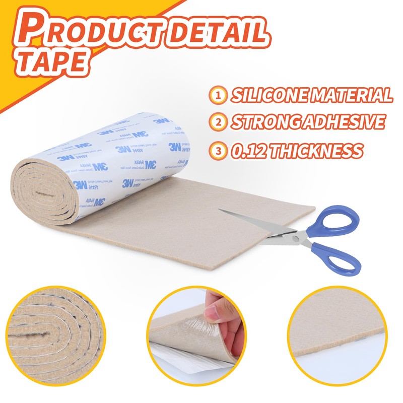 Felt Furniture Pads, Non Slip Self Adhesive Cuttable Felt Tape