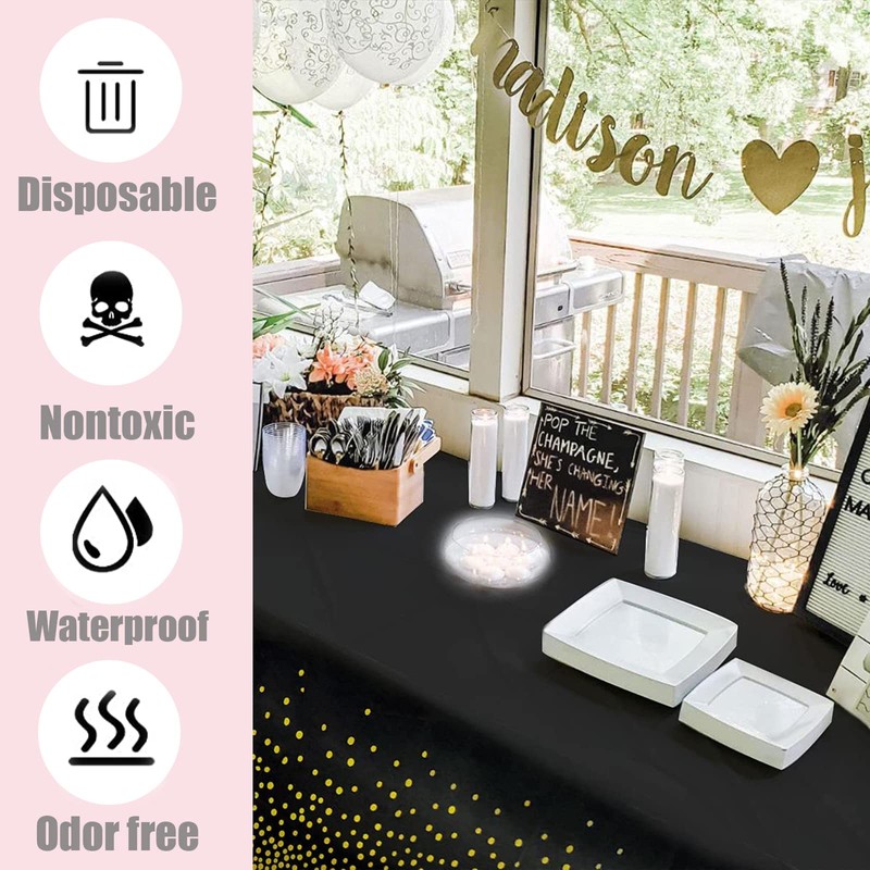 3pcs 137 x 274cm Black Gold Dot Disposable PVC Table