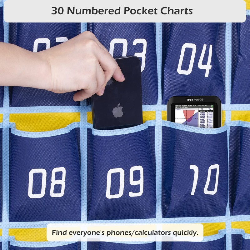 MISSLO Classroom Cell Phone Calculator Holder Numbered 30 Pockets Chart