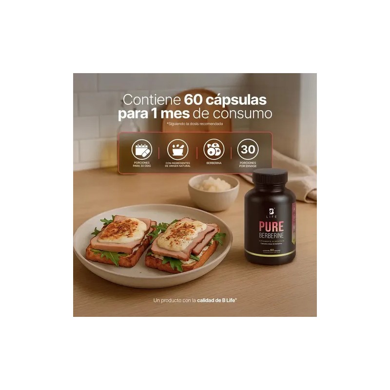Berberina Pura 60 Cápsulas B Life 1000 Mg Pure Berberine