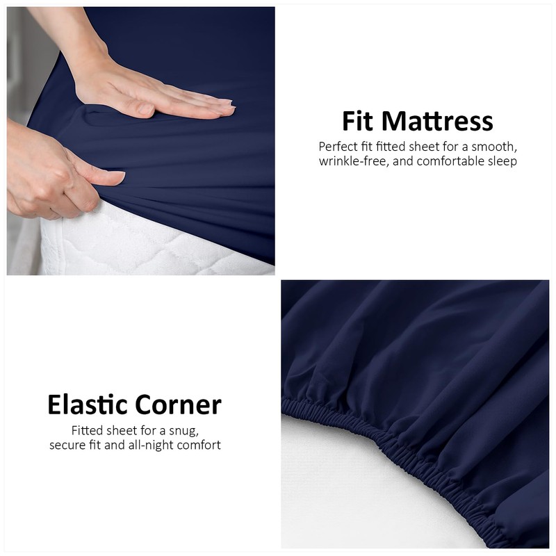 Fitted Sheet Single Bed (91 x 193cm) - Navy Bedding