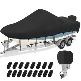 NOOKAT Center Console Boat Cover 17-19ft, 1200D Waterproof Boat Cover with Motor Cover, Trailerable Boat Cover for Center Console Boat, Heavy Duty Marine Grade UV Resistant Polyester Fabric, Black
