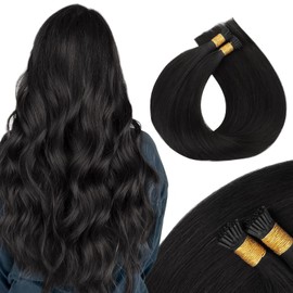 MAXITA I Tip Hair Extensions Human Hair,50g/50s Natural Black 24 InchItip Human Hair Extensions Comfortable Wear, Invisible & Natural Cold Fusion, 100% Remy Human Hair Itip Keratin Hair Extensions