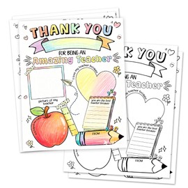 Fbitey Teacher Appreciation Card, 8"×10" Thank You Cards for Teacher, 10 PCS Fill in the Blank Cards for End of Year & Teacher Retirement - A01