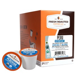 Fresh Roasted Coffee, USDA Organic Peru Water-Processed Decaf | 3rd Party Tested for Pesticides, Mold, Mycotoxins, Kosher | 100% Arabica, Specialty Grade, Med Roast 24 Pods for K Cup Brewers