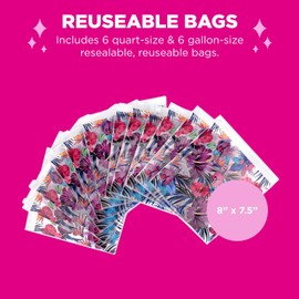 Miamica Women's Quart Sized Resealable Toiletry Bag & Travel Packing Organizers, Hibiscus 12 Pack