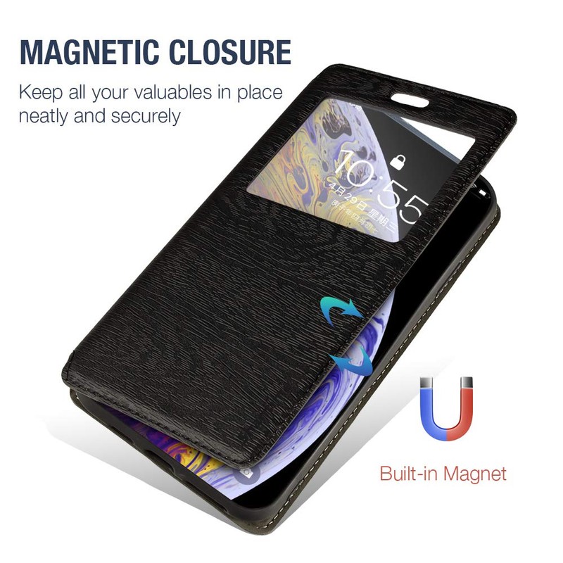 PU Leather Flip Case with Invisible Magnet and Viewing Window,