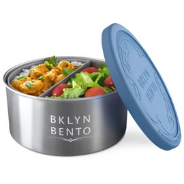Stainless Steel Food Container With Silicone Food Separator and Leak Proof Silicone Lid | Metal Lunch Box Divider | Bento Box | Portion Control Snacks (Blue & Grey (Food Separator)