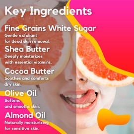 Shea Feinkörniger Weißzucker Körper-Peeling mit Grapefruit-Duft 500g - Dreifache Feuchtigkeitswirkung, Sanfte Exfoliation, Rehydratisiert Trockene Haut für ein Jugendliches, Gesundes Strahlen