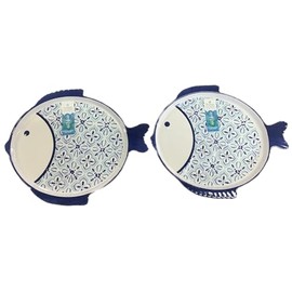 Sigrid Olsen Melamine Fish Plates (Blue & White Fish Shaped Plate, Dinner Plate, 2 pack)