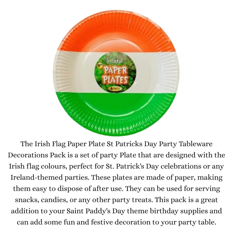 Lizzy 6Pcs St. Patrick's Day Tricolour Paper Plates 9 inch