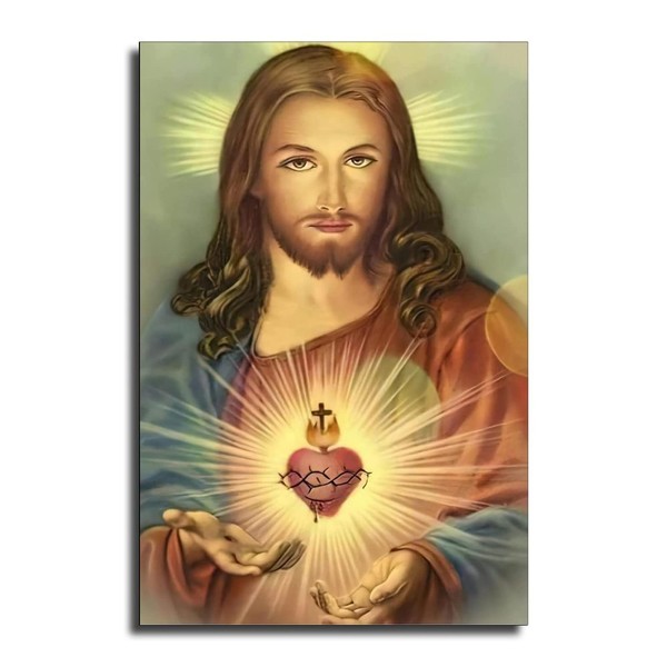 FireDeer - Póster católico de Jesús impreso en lona con imágenes de Dios Cristiano para sala de estar, sin marco (corazón sagrado de Jesús-1.1 x 24 pulgadas)