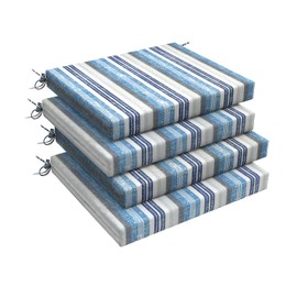 LVTXIII Outdoor Chair Cushions, Fade-Resistant Patio Furniture Cushions Outdoor Chair Pads with Ties for Dining Chairs and Garden Furniture Use, 18.5"x16"x2" 4 Pack, Stripe Layered Blue