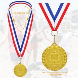 Donrime Medals for Kids, 12 Pieces Gold Metal Medals Winner Medal with Ribbon Necklace for Sports Day Prizes, Gymnastics Competitions, Party Favors, Kids Adults